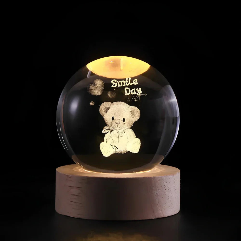Lampe de Nuit en Bois avec Boule de Cristal