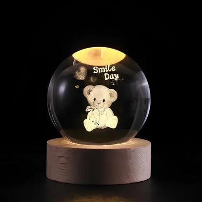 Lampe de Nuit en Bois avec Boule de Cristal