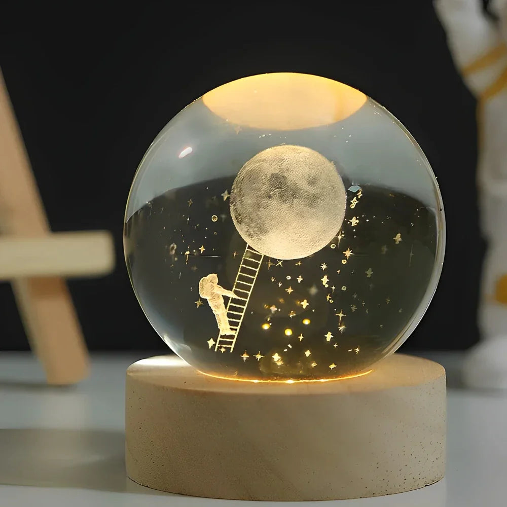Lampe de Nuit en Bois avec Boule de Cristal