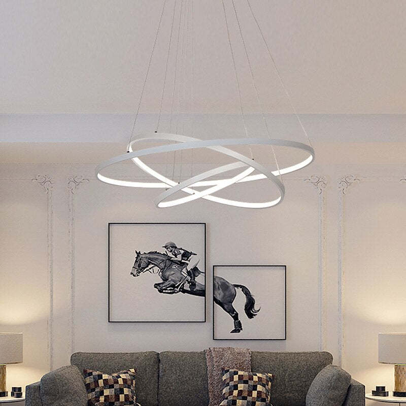 Luminaire Suspendu Élégant 3 Anneaux LED Réglable à Distance