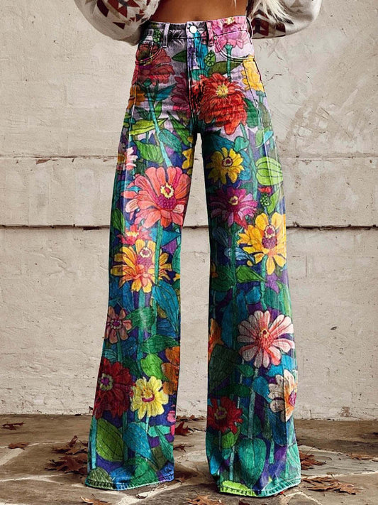 Pantalon Femme Décontracté Fleurs Colorées - BlxckFR