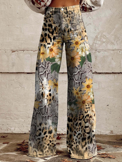 Pantalon Femme Décontracté Fleurs Colorées