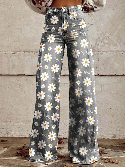 Pantalon Femme Décontracté Fleurs Colorées