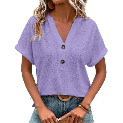 Top boutonné décontracté col en V