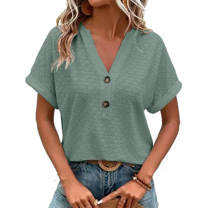 Top boutonné décontracté col en V