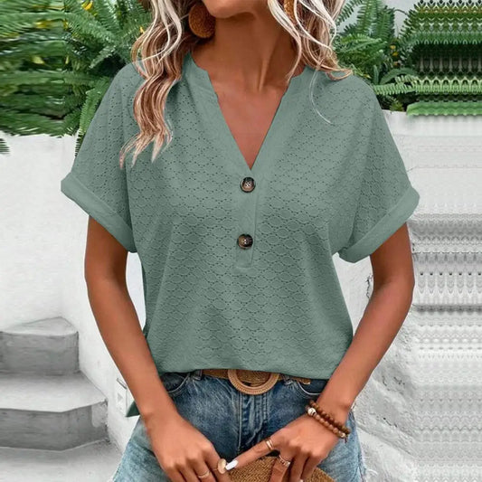 Top boutonné décontracté col en V - BlxckFR