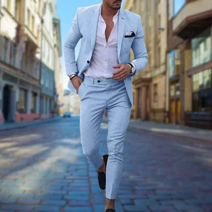 Costume Homme Élégant Taille Slim en Lin