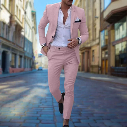 Costume Homme Élégant Taille Slim en Lin