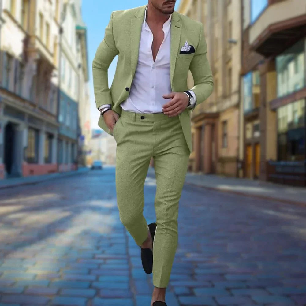 Costume Homme Élégant Taille Slim en Lin