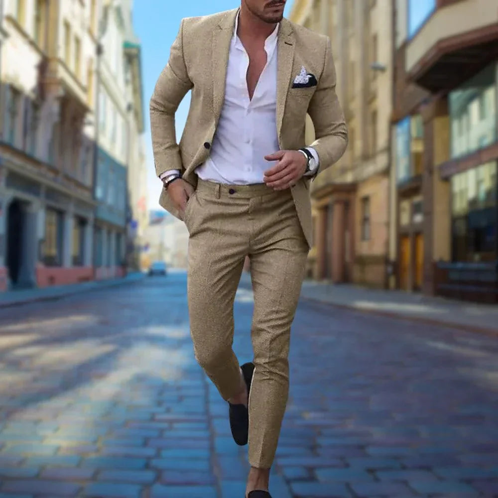 Costume Homme Élégant Taille Slim en Lin
