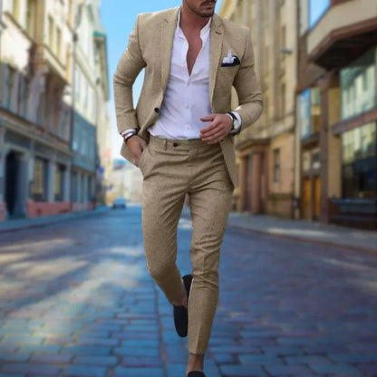 Costume Homme Élégant Taille Slim en Lin