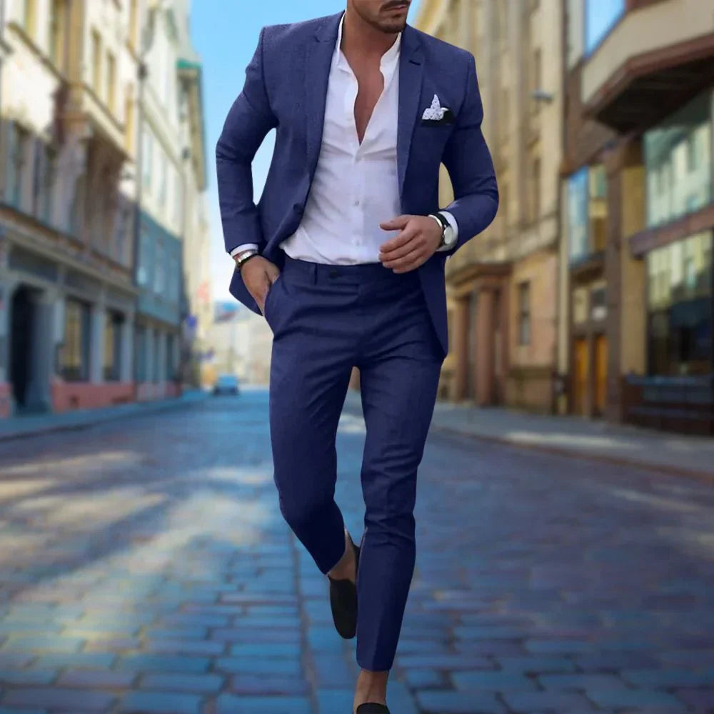 Costume Homme Élégant Taille Slim en Lin