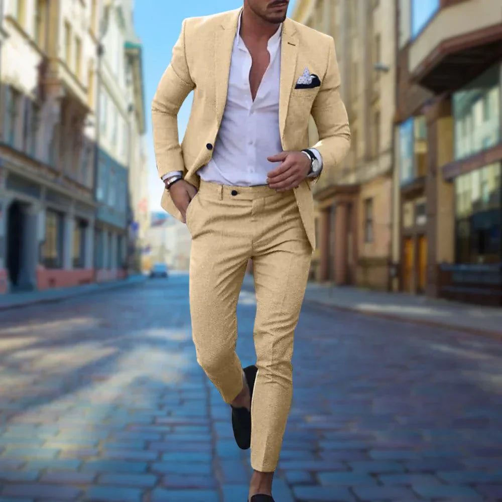 Costume Homme Élégant Taille Slim en Lin - Foivo