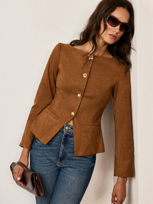 Veste en Suedine Boutonnée Élégante - Foivo