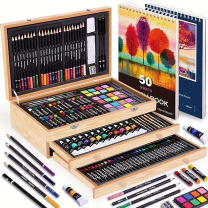 Boîte de Peinture et Dessin Professionnel en Bois pour Artiste