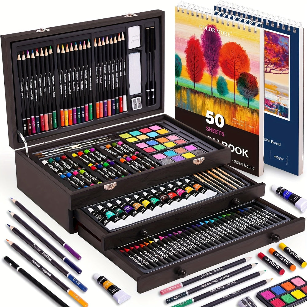 Boîte de Peinture et Dessin Professionnel en Bois pour Artiste
