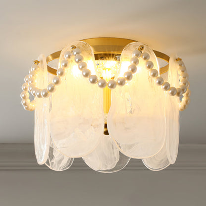 Lustre Métal Or Brillant avec Perles de Luxe