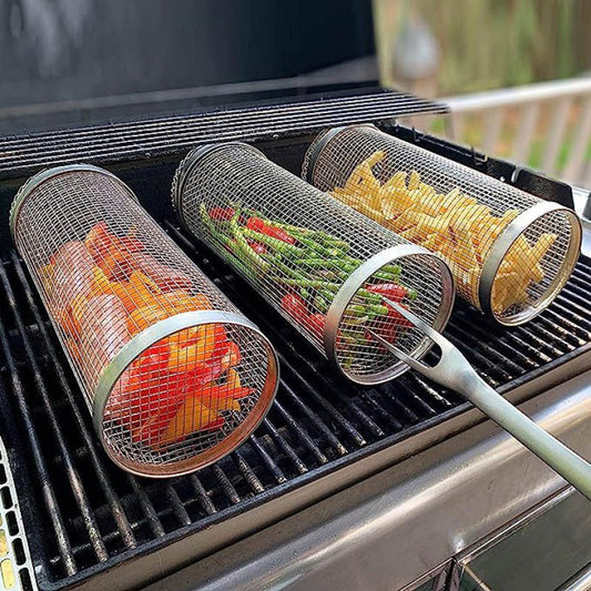 Panier Grill Tournebroche en Métal Inoxydable pour Fruits et Viandes - Foivo