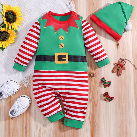 Combinaison Bébé Fête Noël Elfes | Costume d'Halloween Manches Longues - Foivo