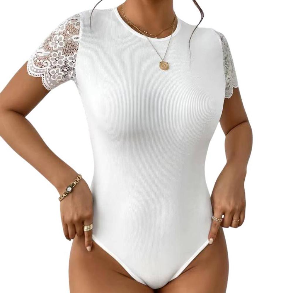 Corps de Maillot Féminin Élégant | Manches Courtes en Broderie Raffinée