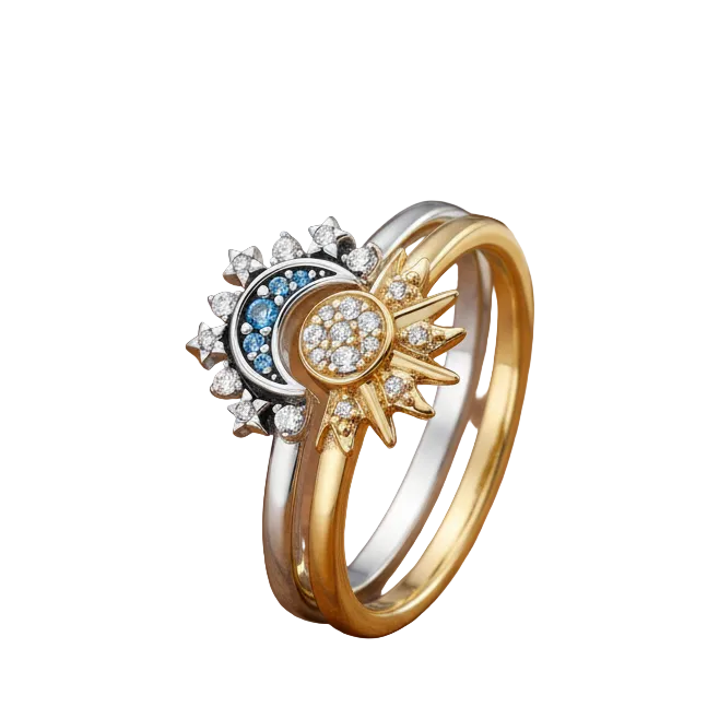 Bague Femme Motif Lune et Soleil Design Raffiné - Foivo