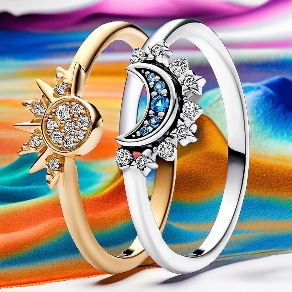 Bague en Argent 925 Motif Lune et Soleil 2