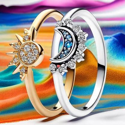 Bague en Argent 925 Motif Lune et Soleil 2