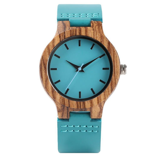 Montre Femme Élégante en Bamboo avec Accent Turquoise - Foivo