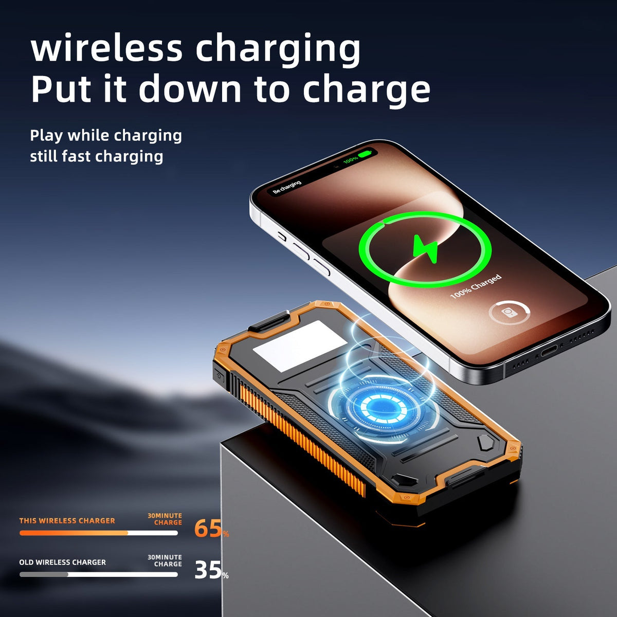 Banque d'énergie portable solaire avec charge rapide et adaptateur sans fil 2