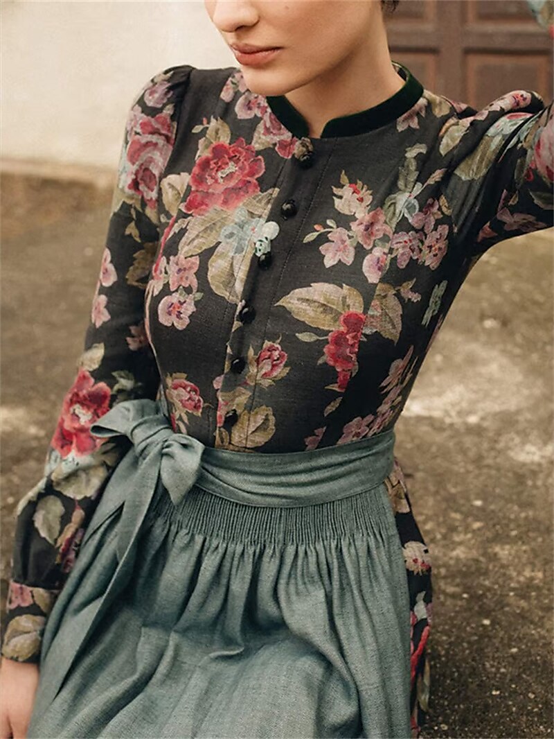 Robe Dirndl Classique Rouge à Fleurs | Tablier Compris pour Look Authentique - Foivo