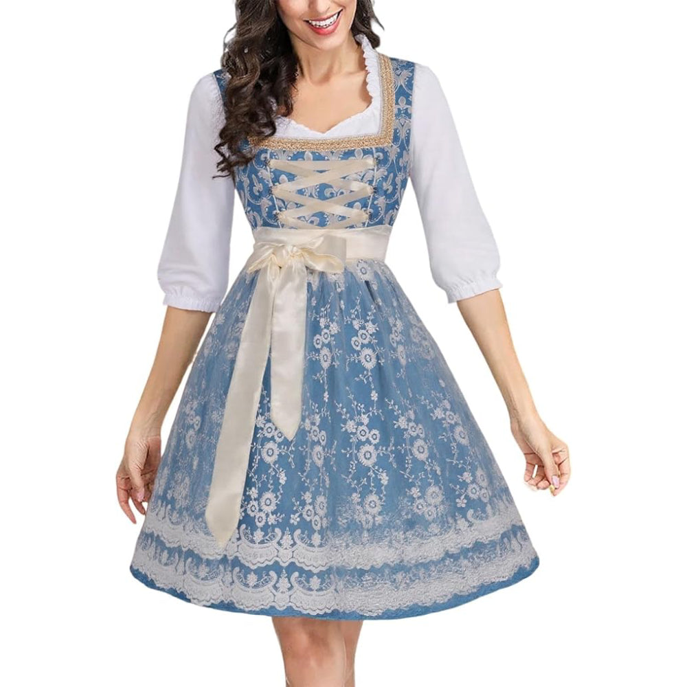 Robe Bavière Bleu Clair avec Blouse et Tablier de Serveuse - Foivo
