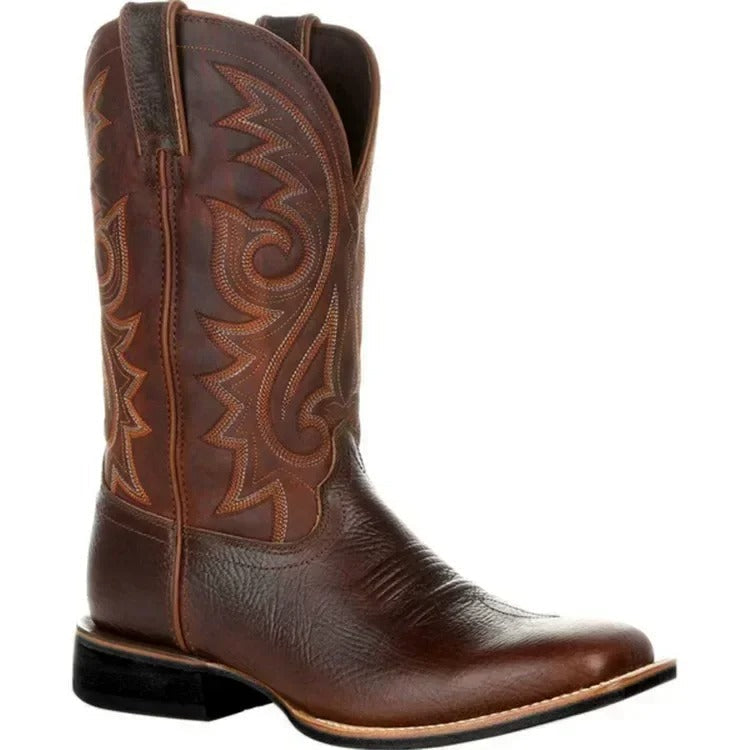 Bottes Homme Santiags Cuir Mi-mollet Motif Totem - Foivo