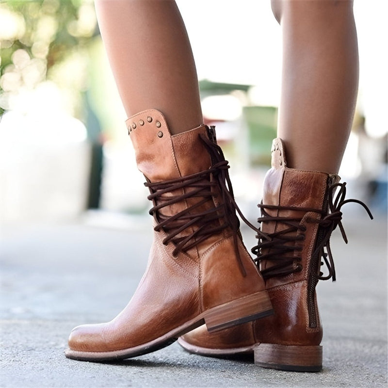 Bottes mi-mollet à lacets pour femmes avec détails cloutés 3