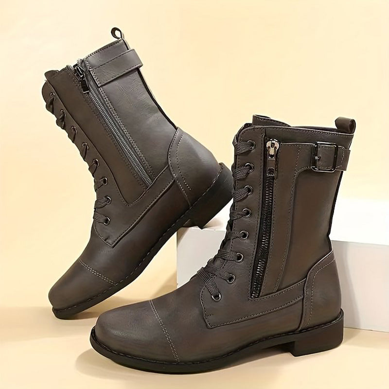 Bottes mi-mollet à lacets pour femmes avec fermeture éclair latérale 10