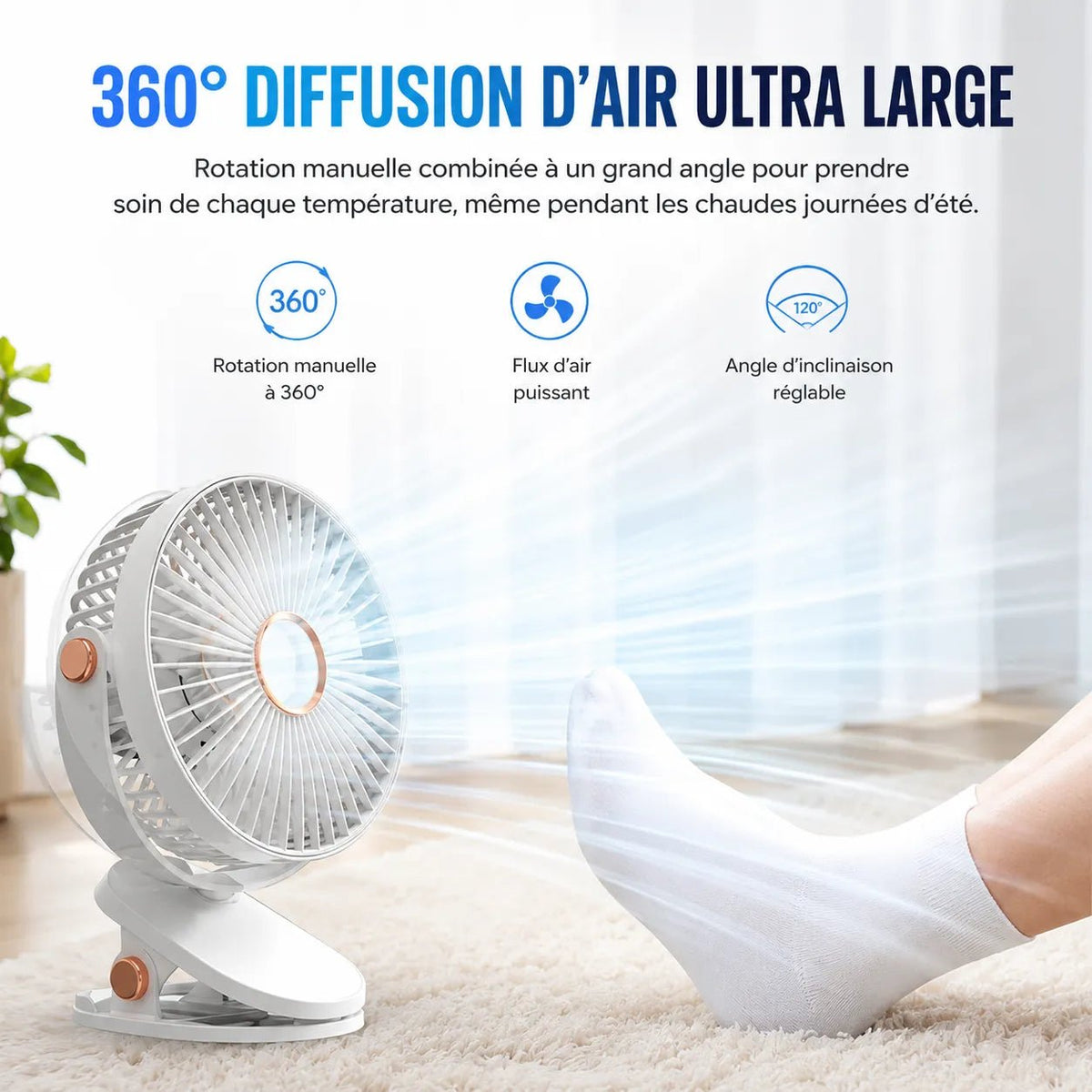 Ventilateur Portable Rechargeable Batterie 8000mAh Vitesses Variables