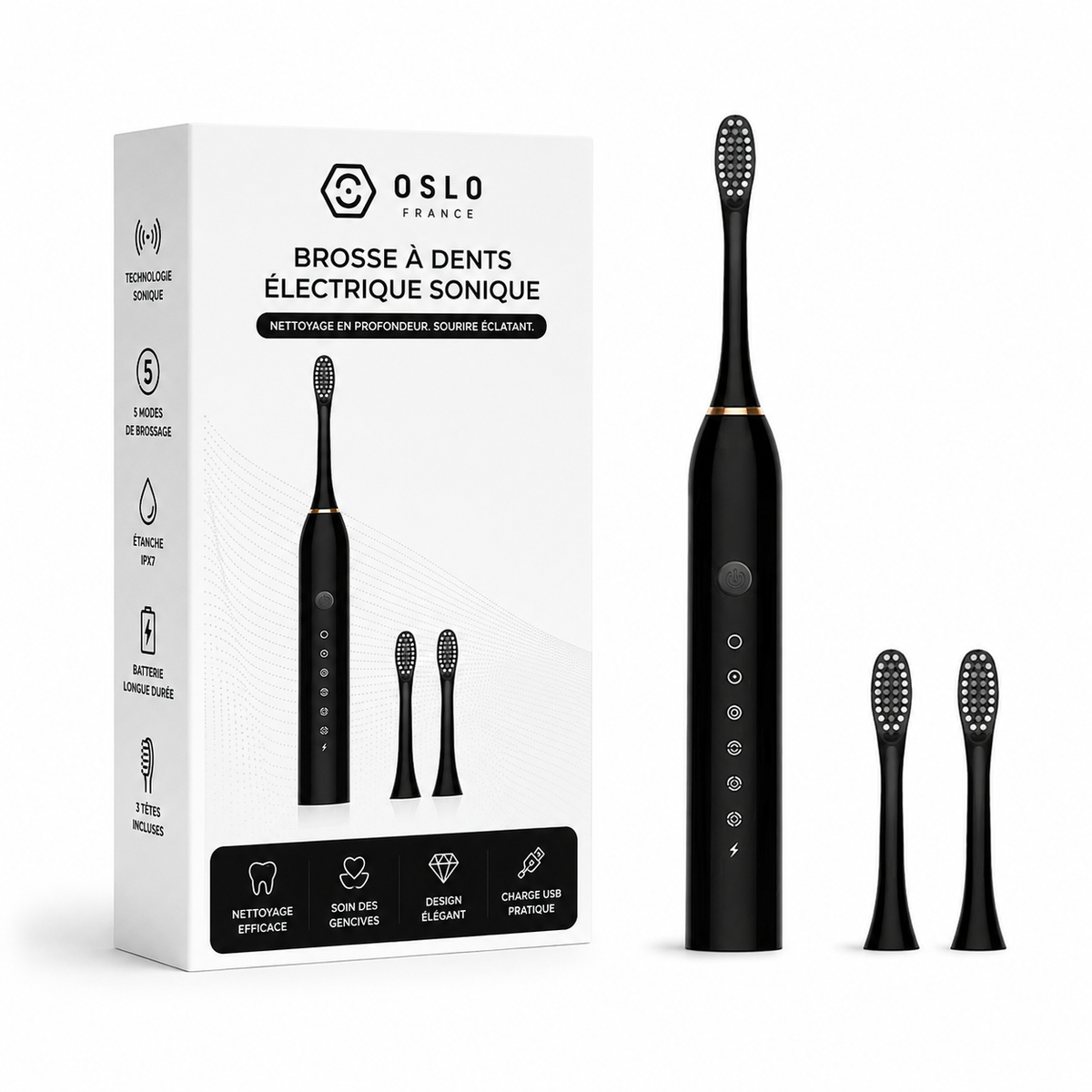 Brosse à dents électrique rechargeable USB avec modes de brossage - Foivo