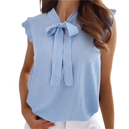 Chemise Élégante à Pois avec Dentelle et Nœud
