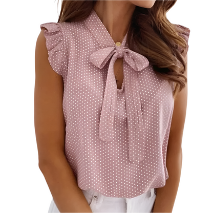 Chemise Élégante à Pois avec Dentelle et Nœud