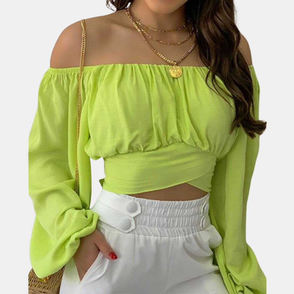 Blouse Décolletée Coton Doux à Manches Longues Élégante