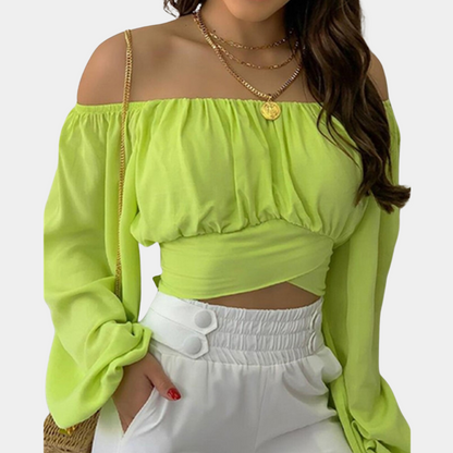Blouse Décolletée Coton Doux à Manches Longues Élégante