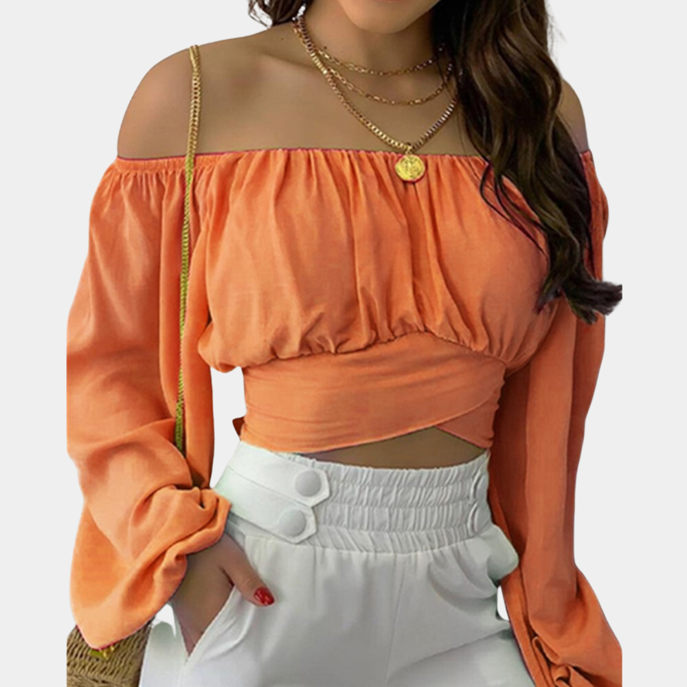 Blouse Décolletée Coton Doux à Manches Longues Élégante