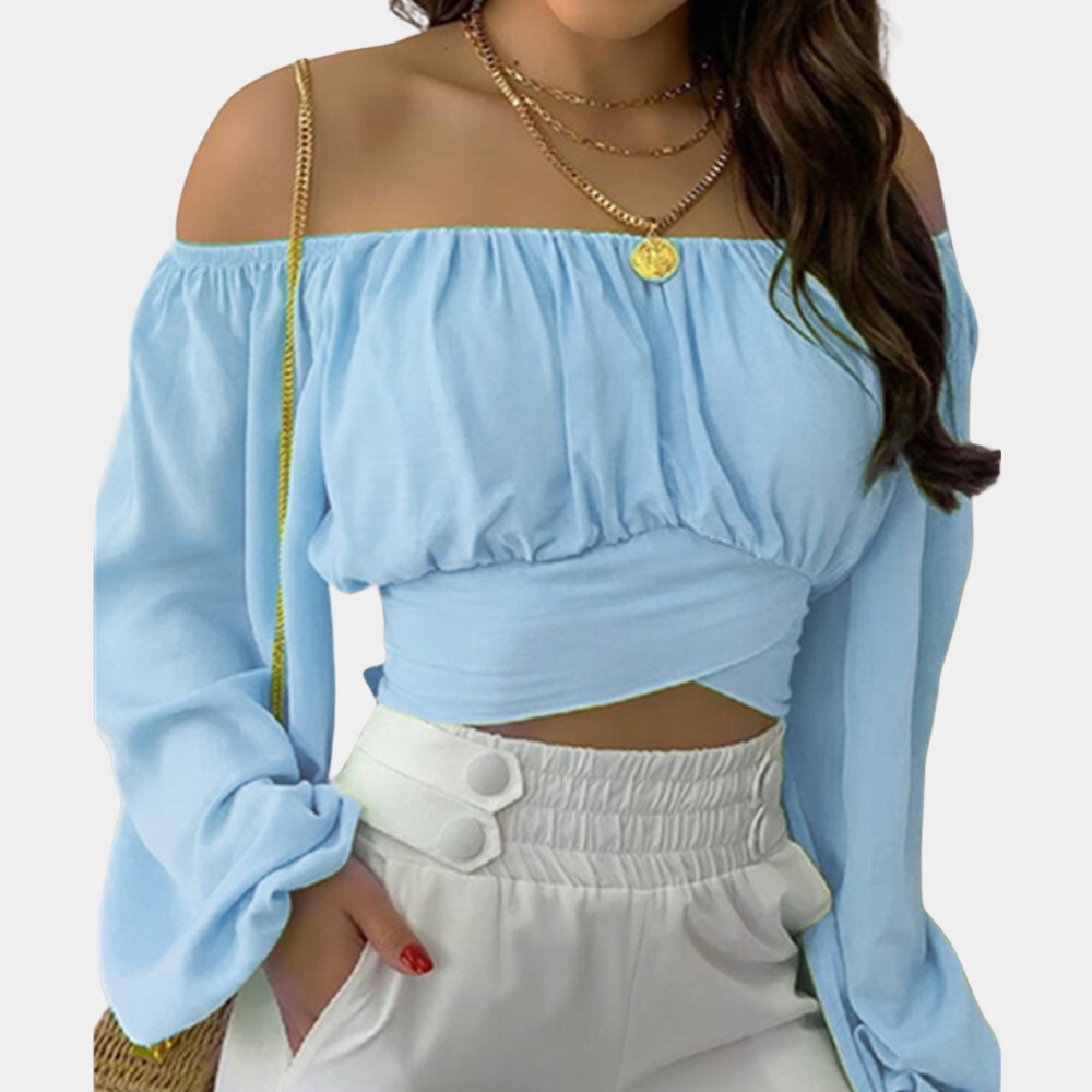 Blouse Décolletée Coton Doux à Manches Longues Élégante