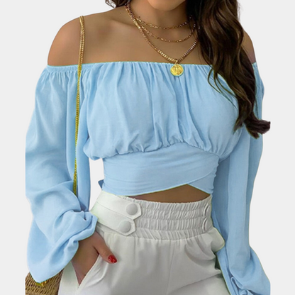 Blouse Décolletée Coton Doux à Manches Longues Élégante