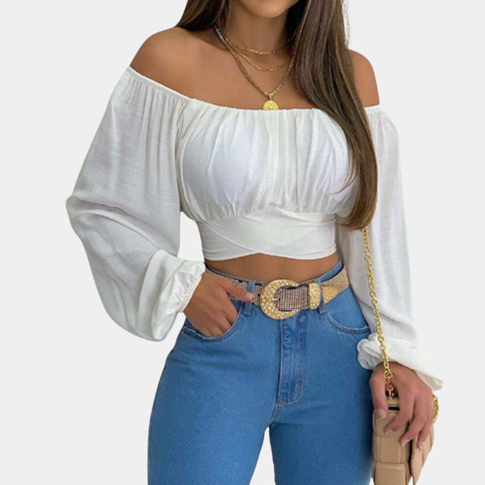 Blouse Décolletée Coton Doux à Manches Longues Élégante - Foivo