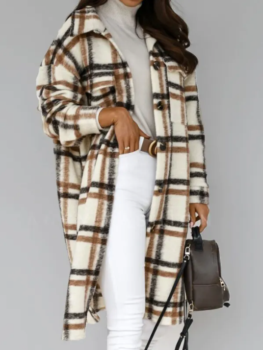 Manteau hivernal en laine écossais féminin