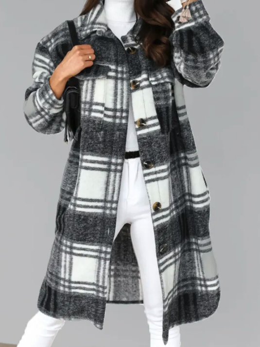 Manteau hivernal en laine écossais féminin