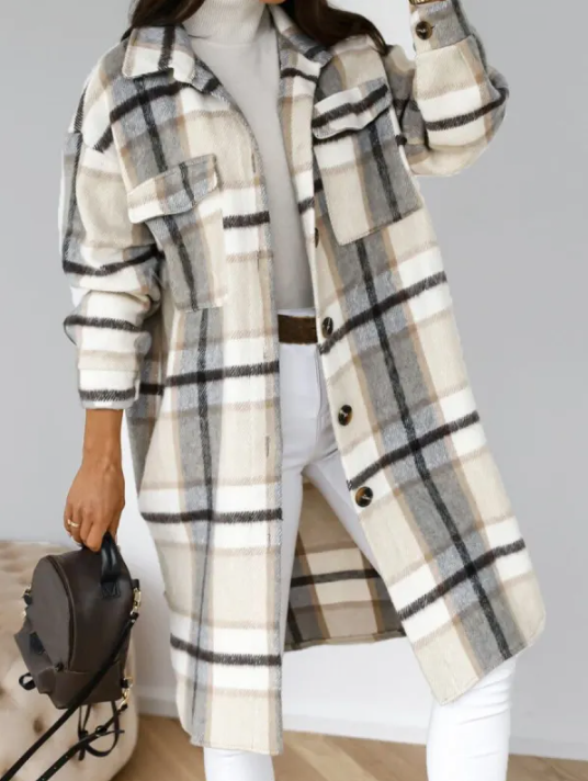 Manteau hivernal en laine écossais féminin