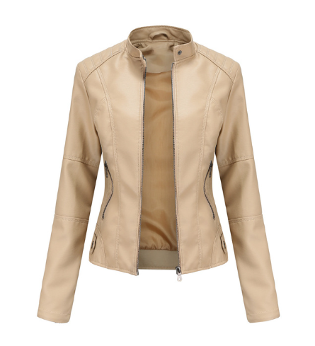 Veste cuir féminine élégante col montant