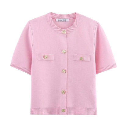 Cardigan Femme Maille Boutonné Manches Courtes - Foivo