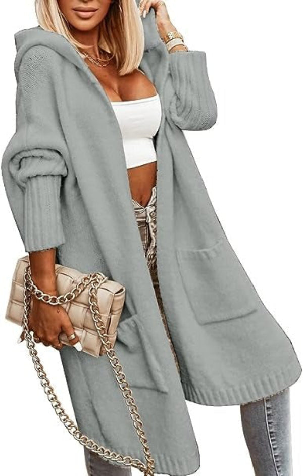 Cardigan Femme Tricot Mi-Long Capuche Coupe Oversized - Foivo